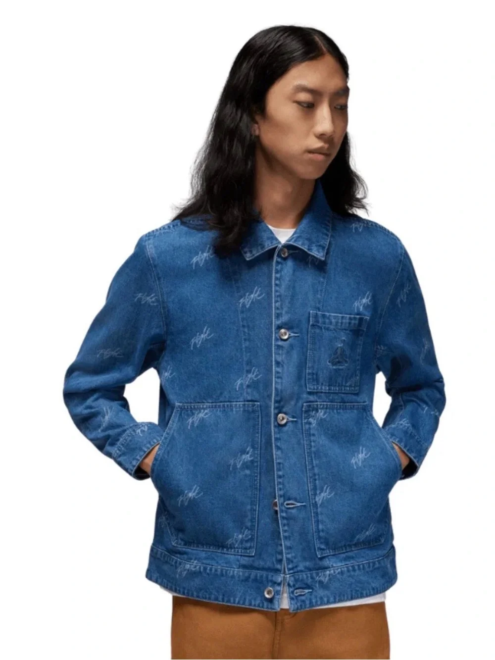 Jordan Flight Blue Denim Jacket with Subtle Script Details